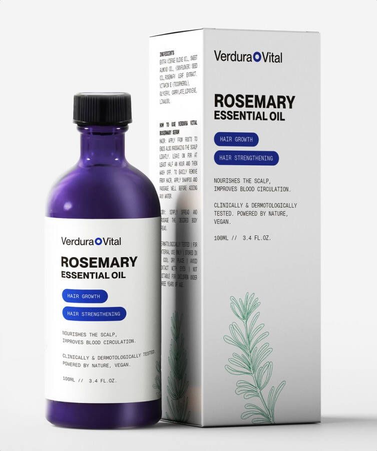 VerduraVital Rozemarijn Olie Rosemary Oil Olie Voor In Het Haar Hair Growth Alternatief Minoxidil 100% Natuurlijk – Haarserum Haarverzorging – Haargroei- Tegen Haaruitval – Huidverzorging Anti-Acne 100 ml