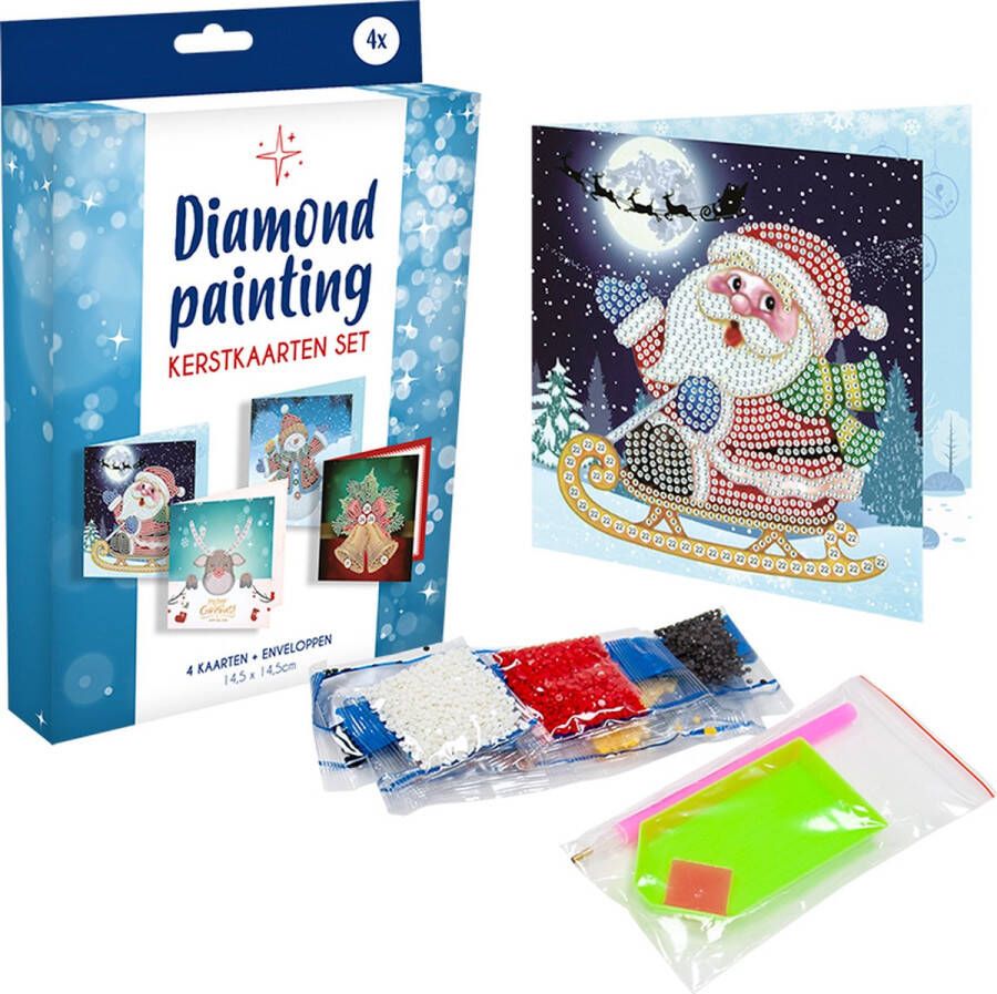 Verhaak Kerstkaarten Diamond Painting 14.5 x 14.5 4 Kaarten + Enveloppen Kerstkaartenset