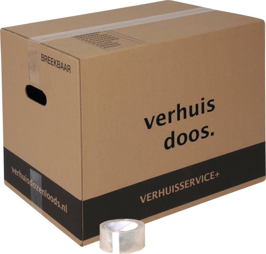 Verhuisservice+ Verhuisdozen 20 stuks incl. tape 60 Liter Extra stevige Verhuisdoos Dubbel golf karton 50kg draagvermogen