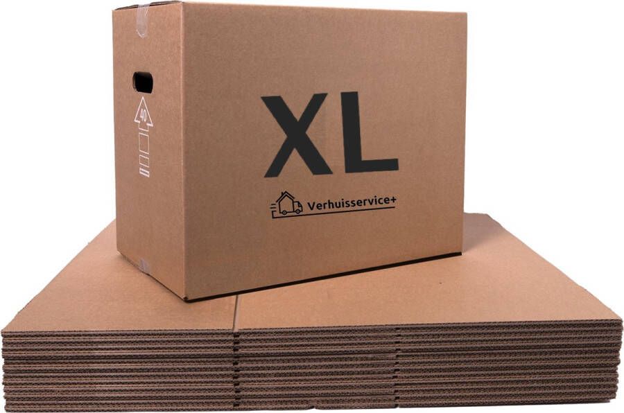 Verhuisservice+ Verhuisdozen XL 15 stuks 96 Liter Extra stevige Verhuisdoos Dubbel golf karton Incl. Tape