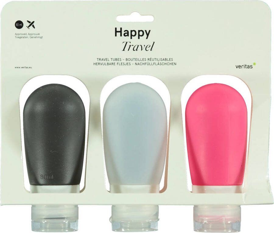 Veritas Set van 3 hervulbare reisflesjes 80ml Siliconen Reisflacons Reisflesjes Travel Bottles Flessen Set Hervulbare Flesjes Verpakking voor Vloeistoffen