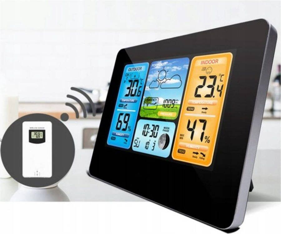 VERK GROUP Digitaal Weerstation Draadloos Uursvoorspelling Wind en Regenmeter- 60 Meter Bereik 7 Talen incl. Nederlands en Frans LCD Kleurenscherm Luchtdruk Luchtvochtigheid Meetbereik -9 °C tot 50 °C Kerstcadeau