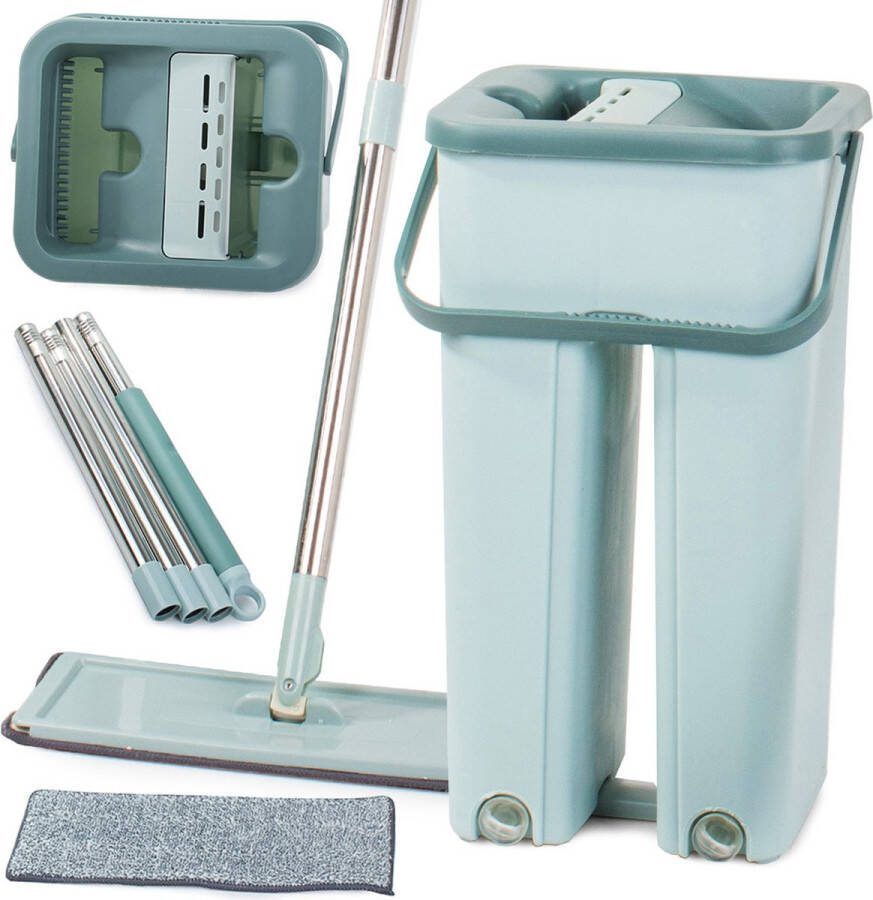 VERK GROUP Handy Mop Dweilsysteem Vloerwisser Emmer met wringer Vlakke dweil met een emmer met een tweekamerpers dweil emmer Handy Mop Dweilsysteem Vloerwisser Emmer met wringer