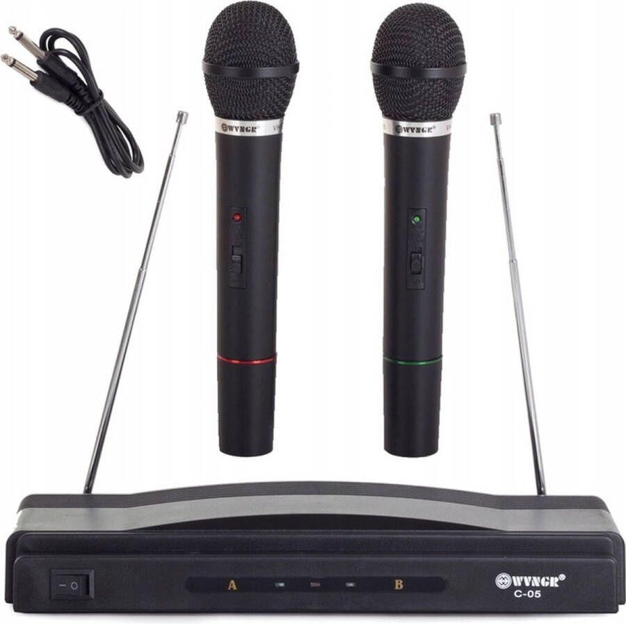 VERK GROUP Karaoke set met 2 draadloze microfoons en receiver Incl batterijen Zwart