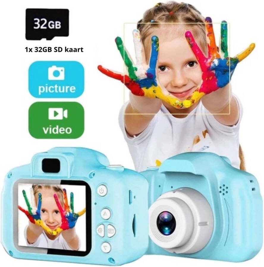 VERK GROUP Kindercamera Blauw Kidizoom Fototoestel voor Kinderen Kinderfototoestel Digitaal Max 32GB SD Kaart 1080HD Foto's en Video's