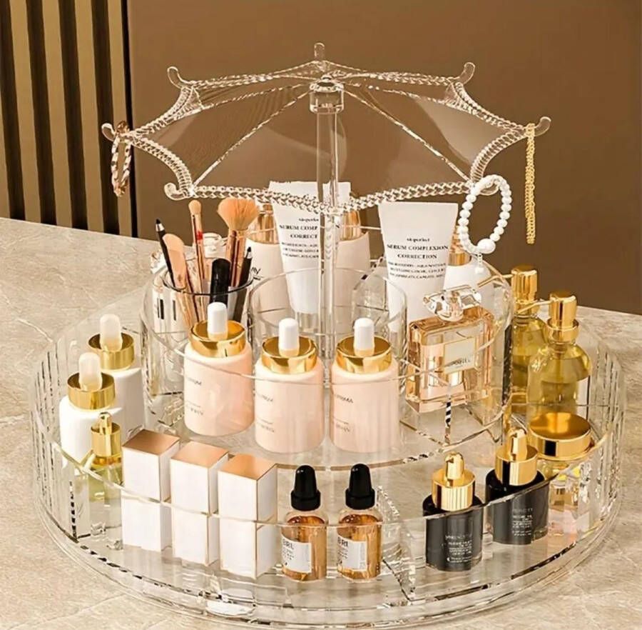 VERK GROUP Make-up Organizer-Cosmetische opbergdoos roterende transparante cosmetische opberg cilinder kaptafel tafelblad grote capaciteit mond rode oogschaduw opbergrek