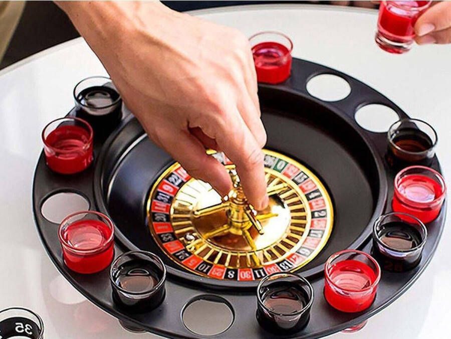 VERK GROUP Roulette Drinkspel Drankspel Spel Drank Alcohol Met 16 Shots Glazen Ø30cm diameter