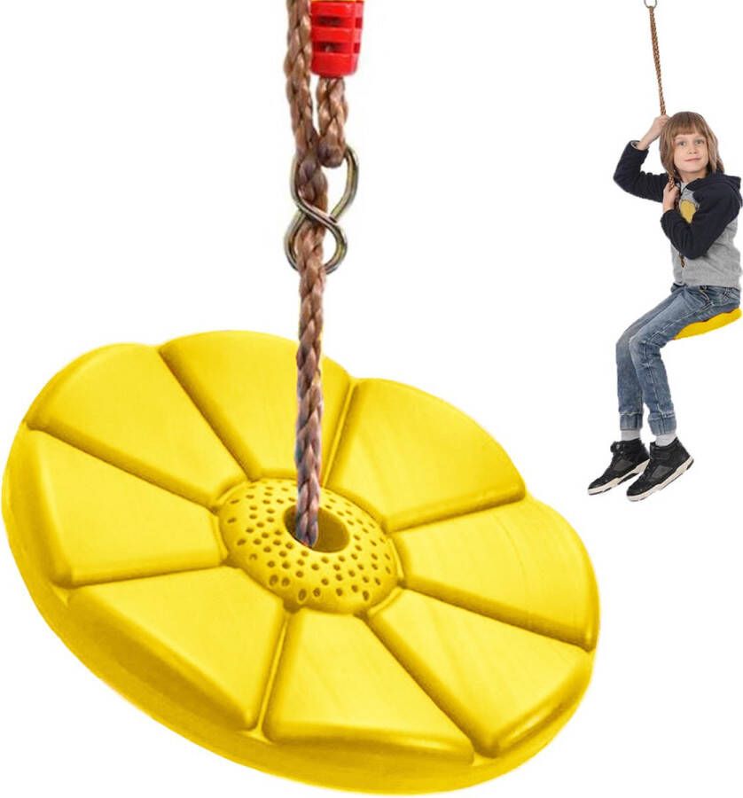 VERK GROUP Schommel voor kinderen Ronde schommel Geel 75kg max Makkelijk op te hangen Touwlengte 110 t m 190cm
