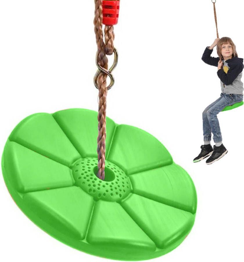 VERK GROUP Schommel voor kinderen Ronde schommel Groen 75kg max Makkelijk op te hangen Touwlengte 110 t m 190cm