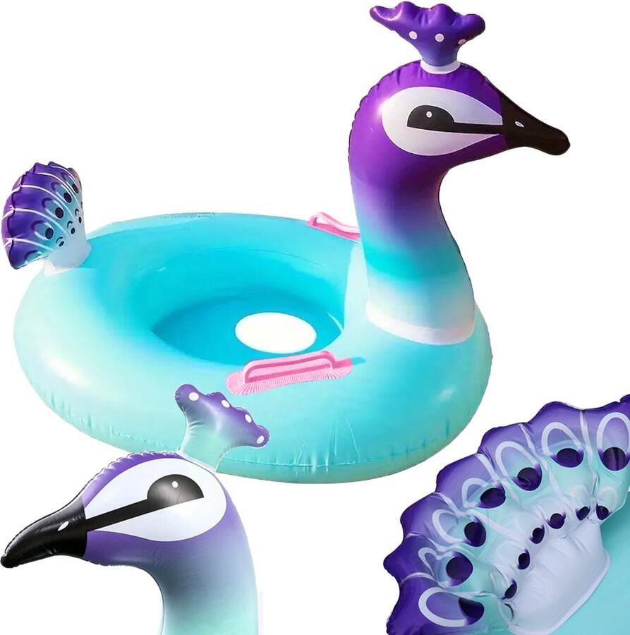 VerkGroup Zwemband Pauw met Zitje Handvatten Blauw Paars Peuter en Baby Zwemring Babyzwemband Babyfloat Zwemtrainer Opblaasbaar Zwemstoel Handvaten