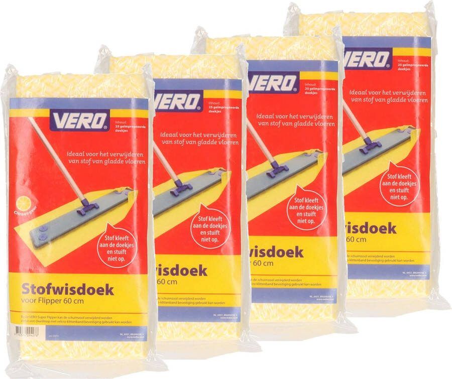 Vero 100x Stofdoeken met citroengeur voor stofwisser 60 cm Vloerflipper60 Stofwissers vloerwissers stofdoekjes