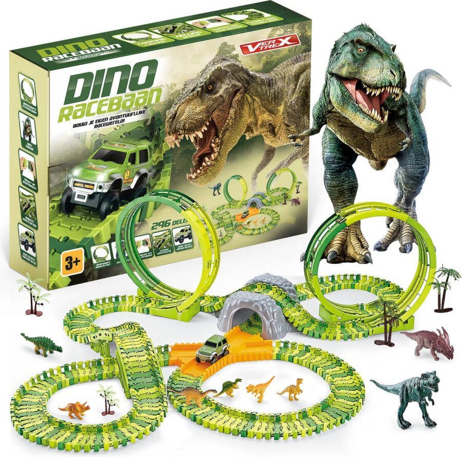 VERTREX 260-delige Dinosaurus Racebaan XXL Dino Speelgoed Met 2x Zelfrijdende Safari Auto