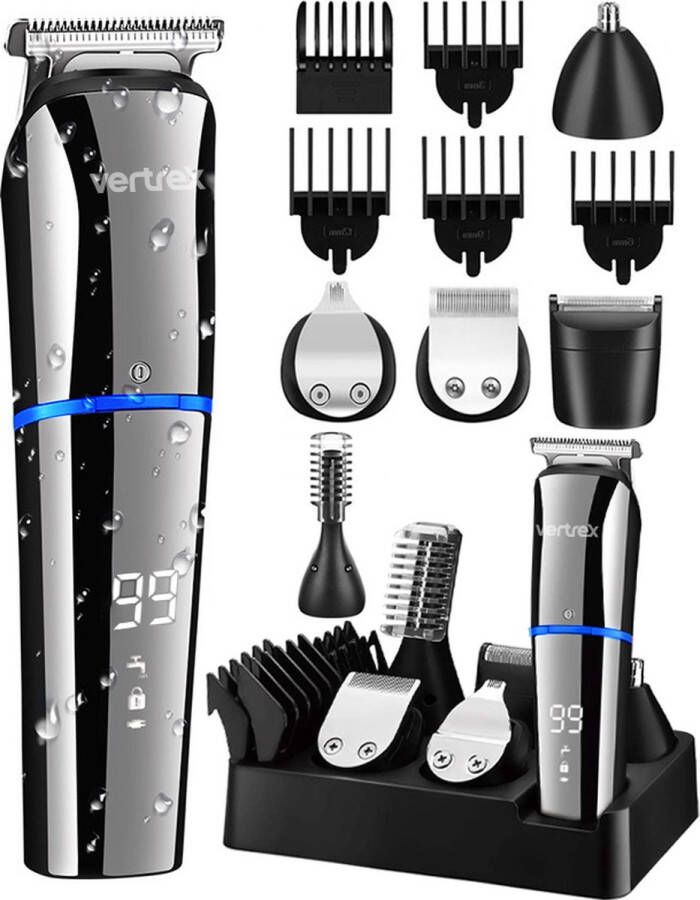 VERTREX 6 in 1 Baardtrimmer Pro+ Bodygroomer Mannen Neustrimmer Tondeuse Scheerapparaat Trimmer Baard en Lichaam