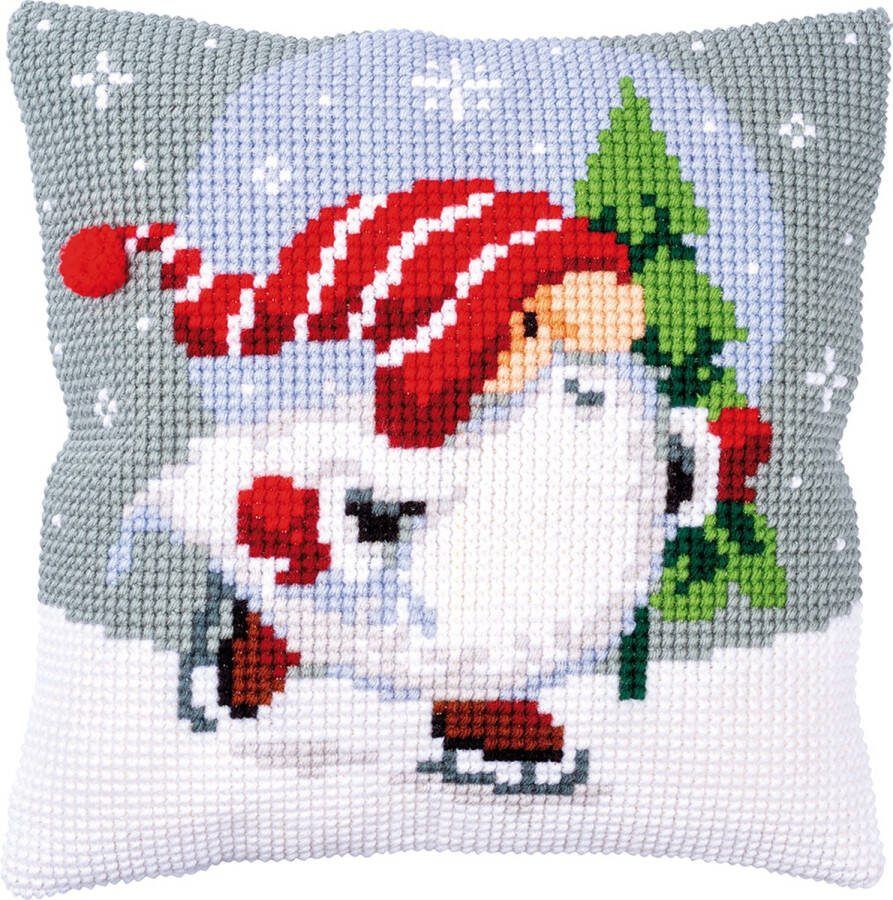 Vervaco Kerstkabouter op ijs Kruissteekkussen pakket PN-0188660