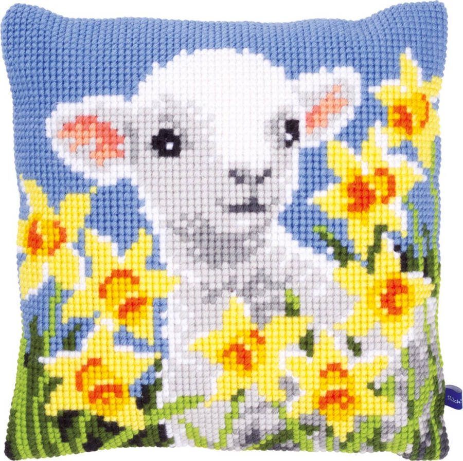 Vervaco Borduurpakket Lam met narcissen kussen