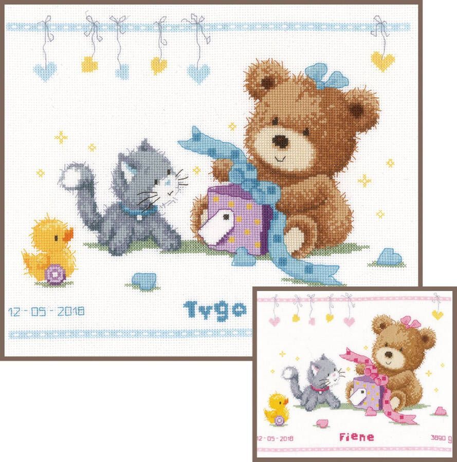 Vervaco borduurpakket PN0157028 geboortecadeautje geboorte (incl. blauw rose garen)