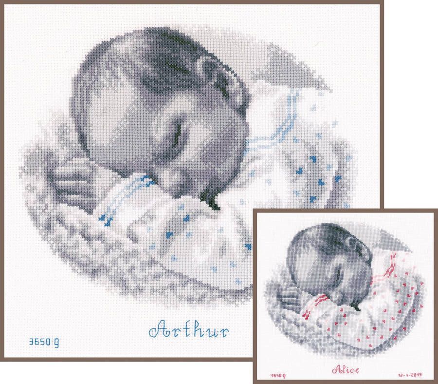 Vervaco borduurpakket PN0169612 baby slaapt geboorte (incl. blauw rose garen)