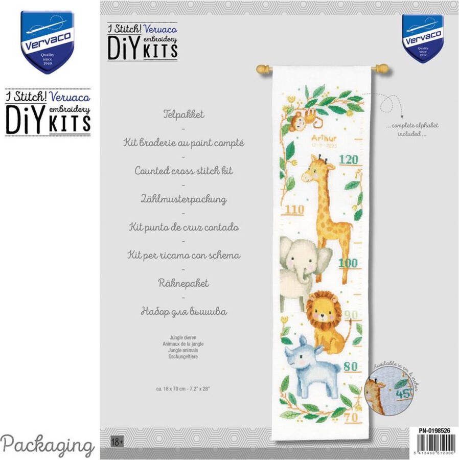 Vervaco borduurpakket PN0198526 jungle dieren groeimeter meetlat