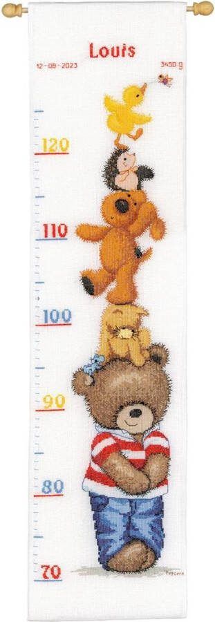 Vervaco borduurpakket PN0202257 popcorn bear groeimeter meetlat met vriendjes
