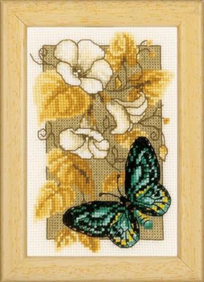 Vervaco Borduurpakket Vervao Bloemen en Vlinders telpatroon 8 x 12 cm