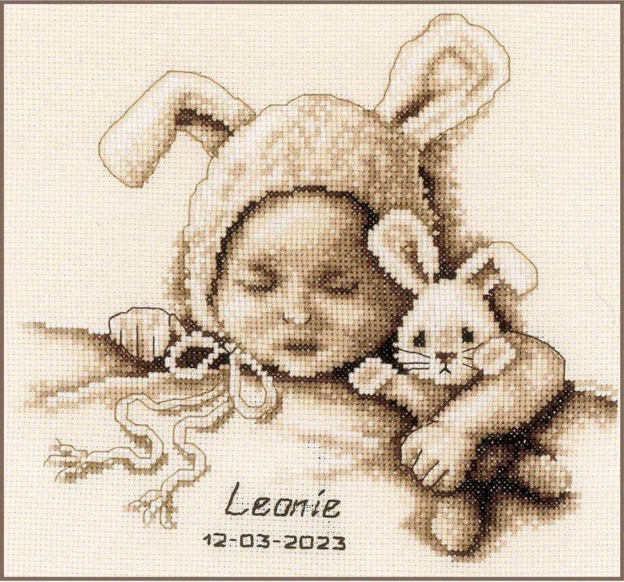 Vervaco Geboortebord Baby en knuffelkonijn borduren (pakket) PN-0199358