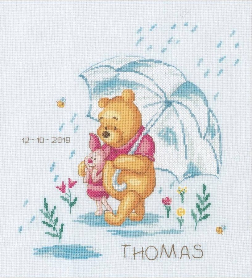 Vervaco Geboortebord Winnie in de regen borduren (pakket) PN-0172703