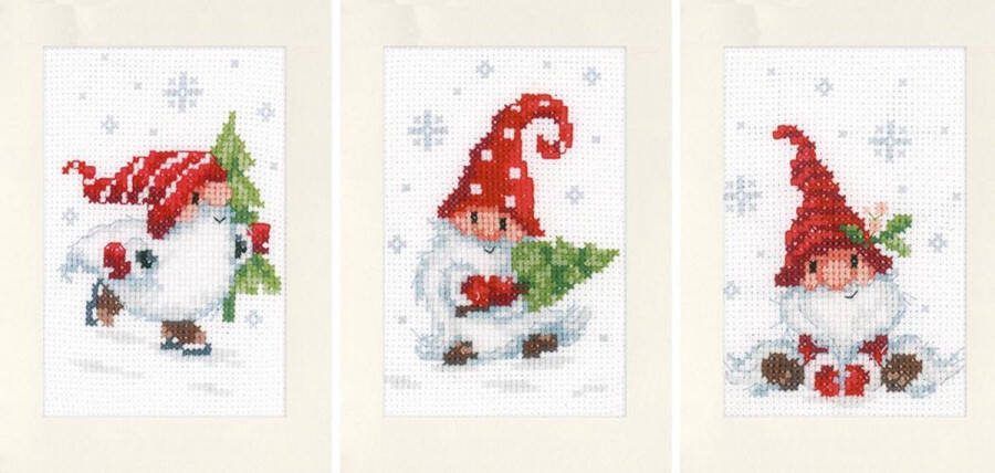 Vervaco Kerstkabouters in de Sneeuw Kaarten set van 3 Aida Telpakket PN-0189708
