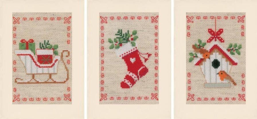 Vervaco Kerstkaarten Kerstmotiefjes borduurpakket