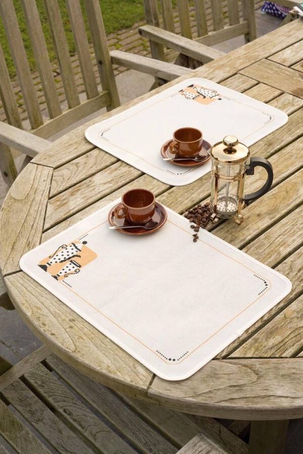 Vervaco Koffie en thee placemats 2 stuks borduren (pakket)