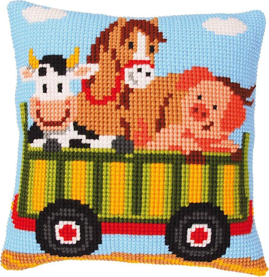 Vervaco Kruissteekkussen kit Dierenwagon Art nr. PN-0008484