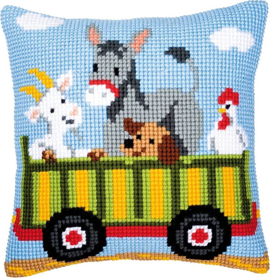 Vervaco Kruissteekkussen kit Dierenwagon Art nr. PN-0008485