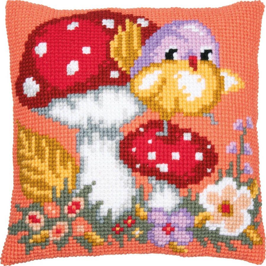 Vervaco Kruissteekkussen kit Vogeltje op paddenstoel PN-0205281