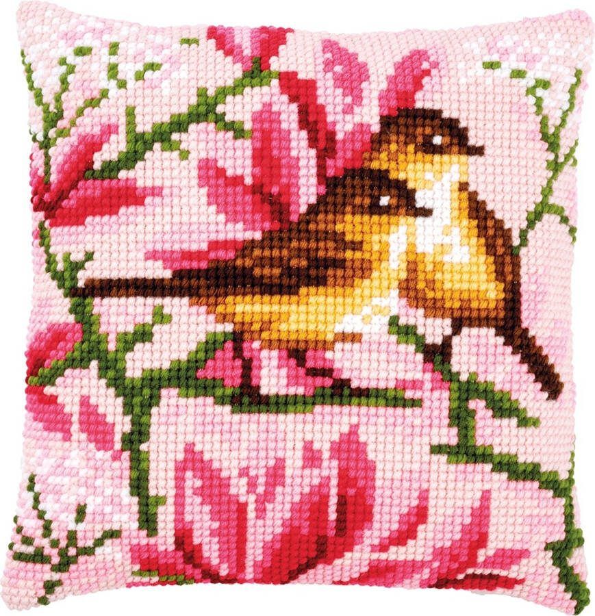 Vervaco Vogeltjes tussen magnolia Kruissteekkussen pakket PN-0191035