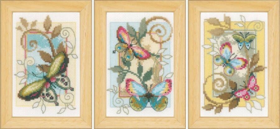 Vervaco Miniatuur kit Decoratieve vlinders set van 3 borduren (pakket)