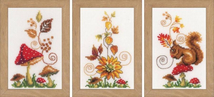 Vervaco Miniatuur kit Herfst set van 3 borduren (pakket)