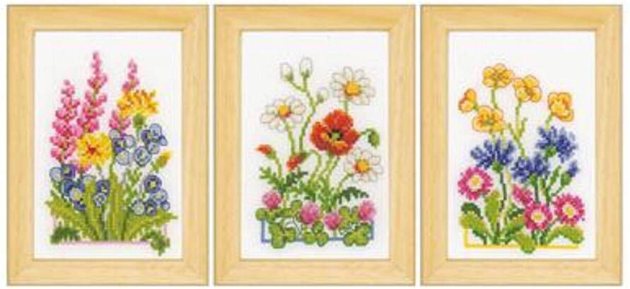 Vervaco Veldbloemen set van 3 Miniatuur kit borduren PN-0148506