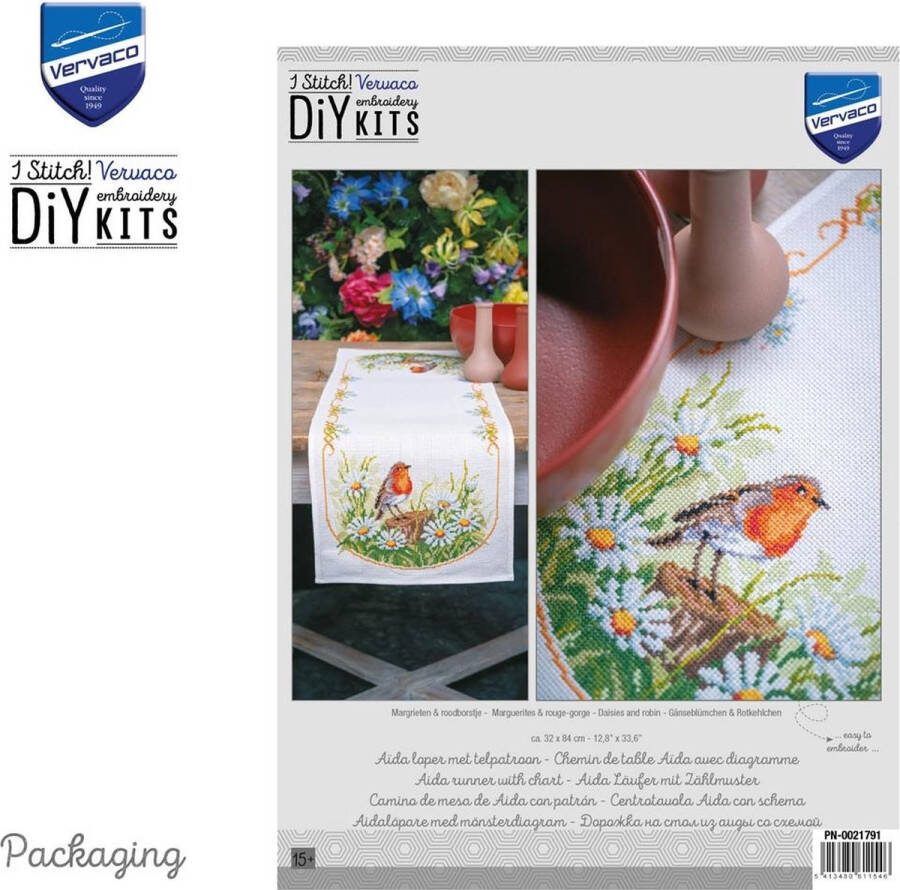 Vervaco Pearlaida loper kit Margrieten en roodborstje PN-0021791 Telpatroon