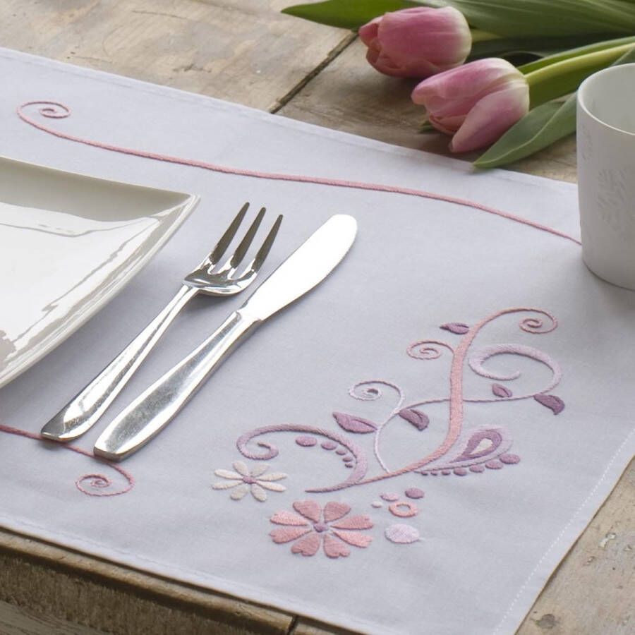 Vervaco Placemet Roze bloemen borduren (set van 2 stuks)