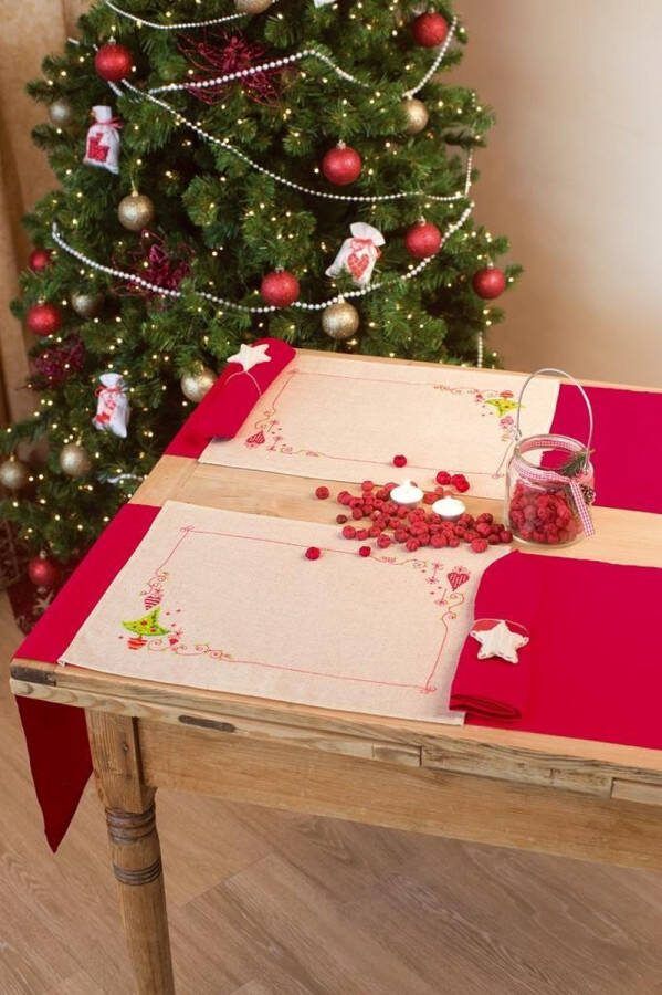 Vervaco Placemet set Kerstboom en hartjes borduren (set van 2 stuks)