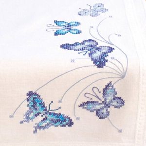 Vervaco Tafelloper Blauwe vlinders borduren (pakket)