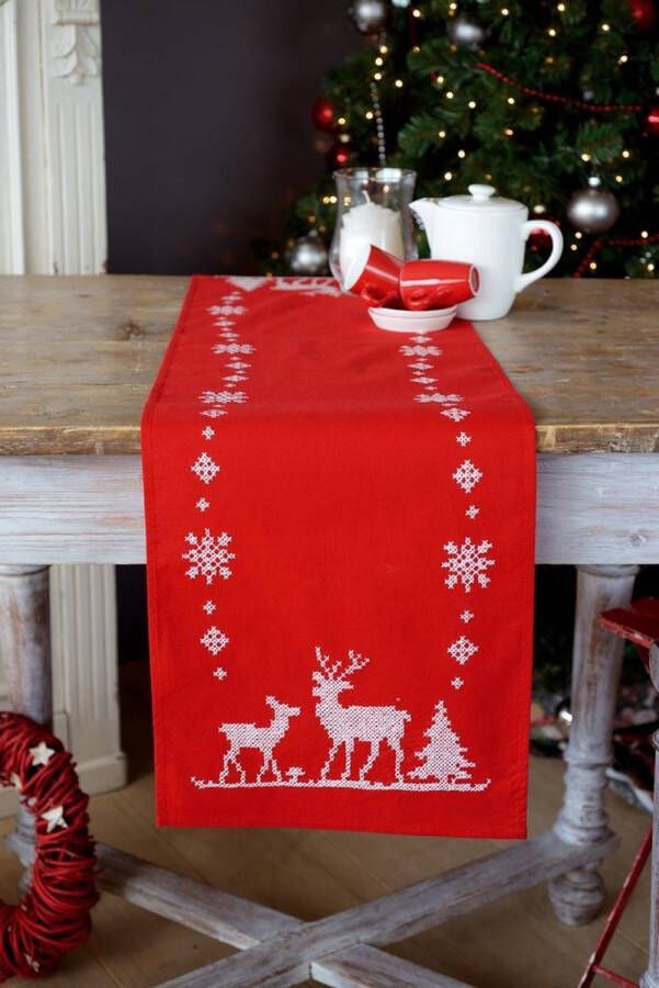 Vervaco Tafelloper Kerst met herten borduren (pakket)