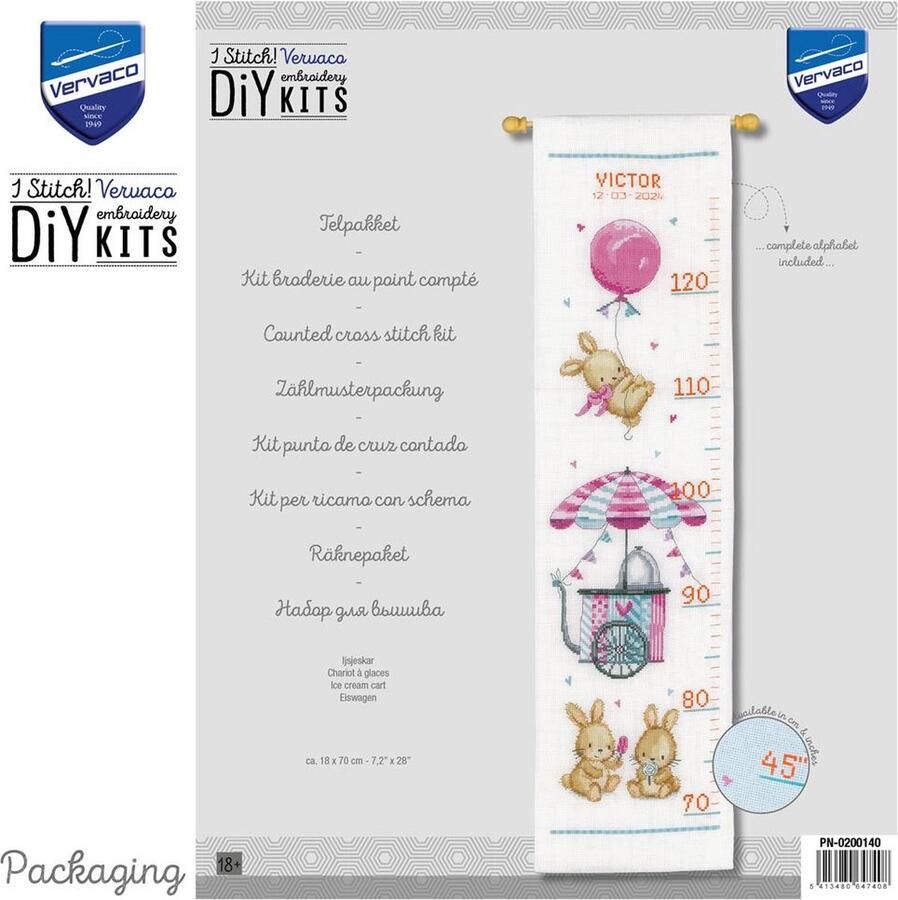 Vervaco borduurpakket PN0200140 haasjes ijskar groeimeter meetlat
