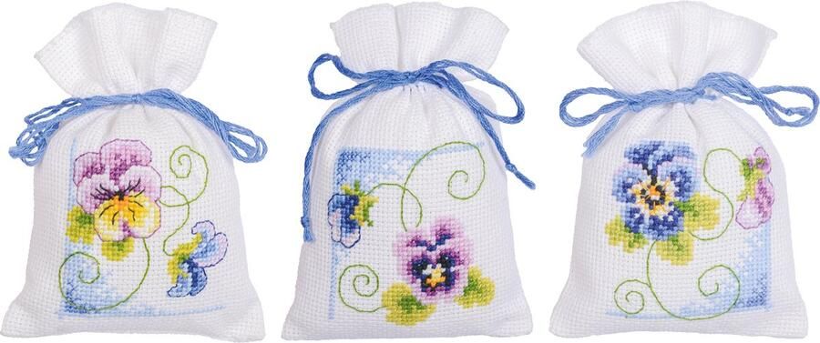 Vervaco Viooltjes kruidenzakjes set van 3 borduren (pakket) PN-0145811