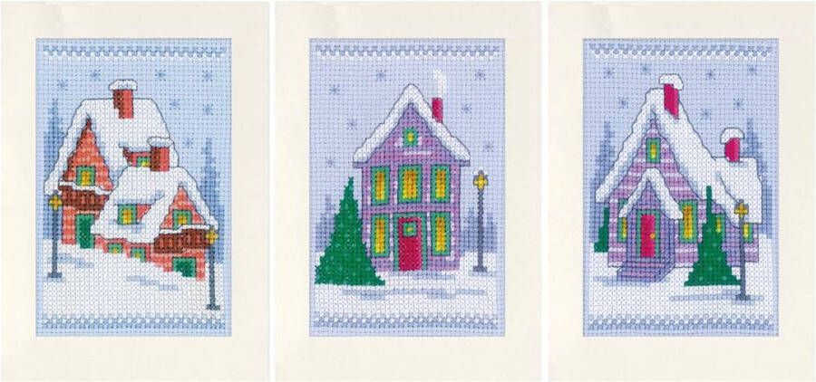 Vervaco Winterhuisjes set van 3 wenskaarten borduren PN-0149548