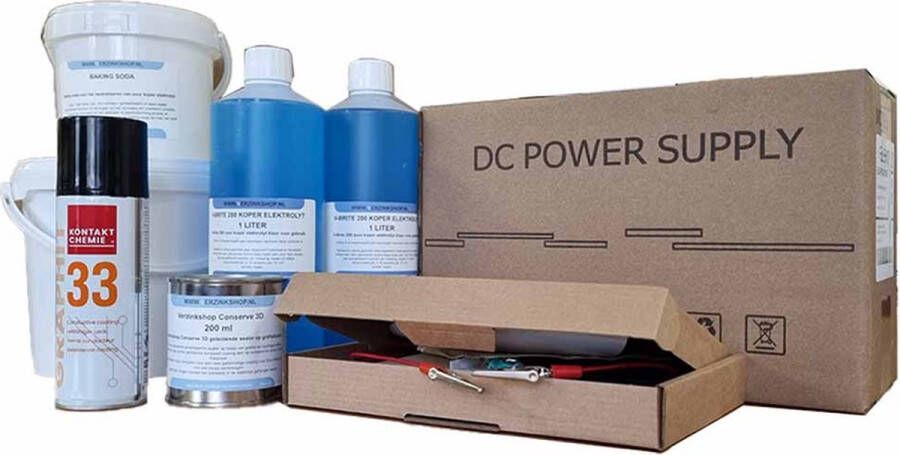 Verzinkshop Modelbouw Electroforming Kit Koper 12 liter eleshop 10A voeding