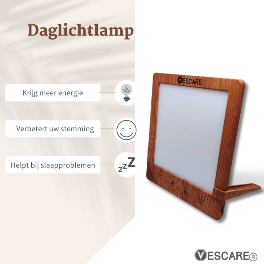 Vescare Daglichtlamp Lichttherapielamp Bureaulamp Wit en geel licht Timerfunctie 10.000 Lux