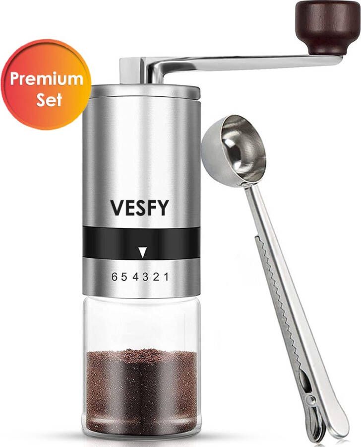 Vesfy Koffiemolen handmatig set met 6 verstelbare standen Incl. Klemlepel Koffiebonen Koffiemaler Koffiemolen vintage French press- coffee maker