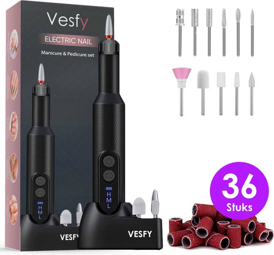 Vesfy Nagelfrees met 12 Nagelvijl Bitjes Incl. 36 Schuurrolletjes Pedicureset Electrisch Nagelvijl Electrisch Nagellak Gellak