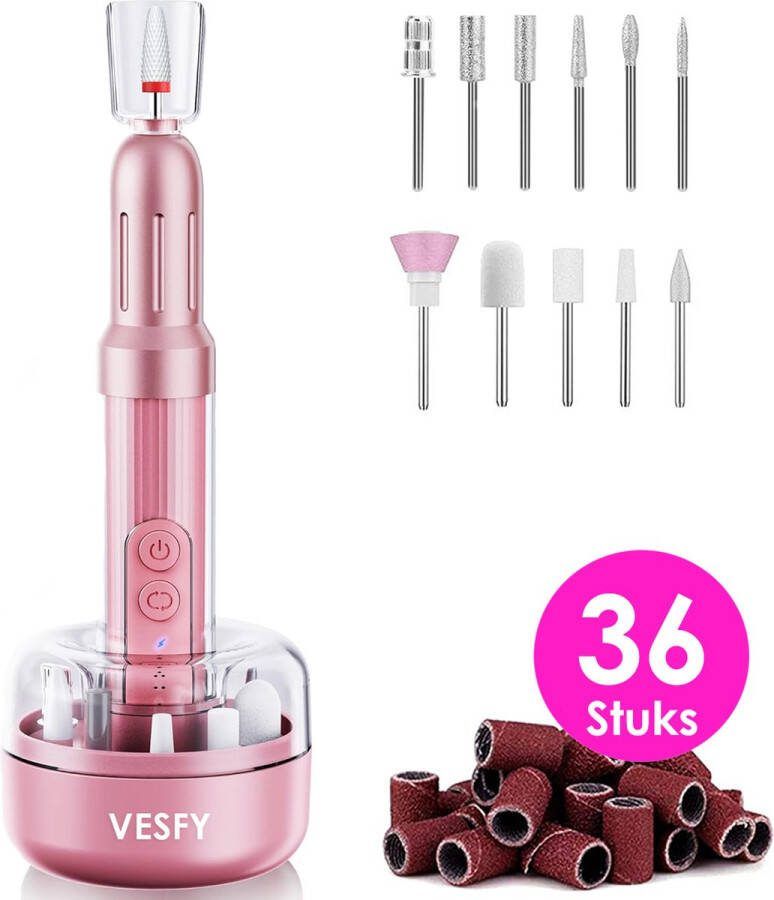 Vesfy Pro Nagelfrees met 12 Nagelvijl Bitjes Incl. 36 Schuurrolletjes Pedicureset Electrisch Nagelvijl Electrisch Nagellak