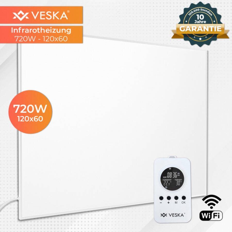 Veska 720 infrarood verwarmingspaneel 720W elektrische verwarming Smart Wifi Wand en plafond montage 10 Jaar garantie Incl. Afstandsbediening